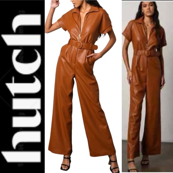 Hutch Brown Marty Vegan Leather Zippered Jumpsuit 6